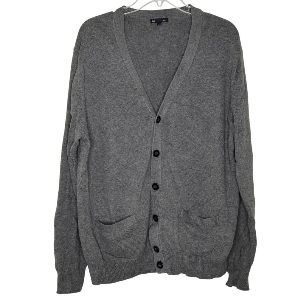 Gap Factory XL Cardigan Sweater Gray 100% Cotton V-Neck Boyfriend